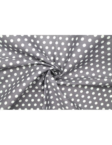 Tissu Popeline Coton Imprimé Fond Gris Pois Blanc -Au Mètre