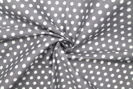 Tissu Popeline Coton Imprimé Fond Gris Pois Blanc -Au Mètre