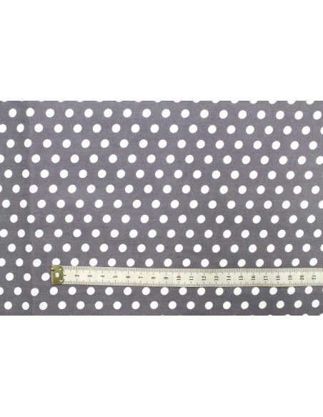 Tissu Popeline Coton Imprimé Fond Gris Pois Blanc -Au Mètre