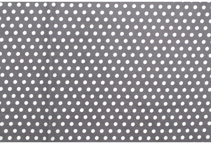 Tissu Popeline Coton Imprimé Fond Gris Pois Blanc -Au Mètre