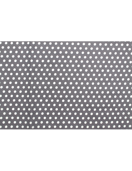 Tissu Popeline Coton Imprimé Fond Gris Pois Blanc -Au Mètre
