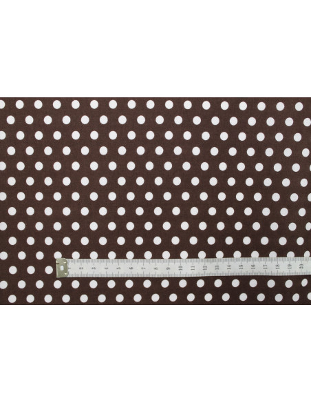 Tissu Popeline Coton Imprimé Fond Marron Pois Blanc -Au Mètre