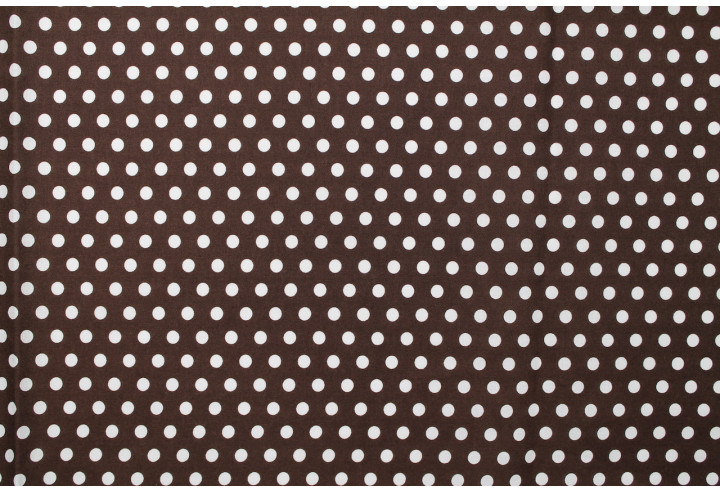 Tissu Popeline Coton Imprimé Fond Marron Pois Blanc -Au Mètre