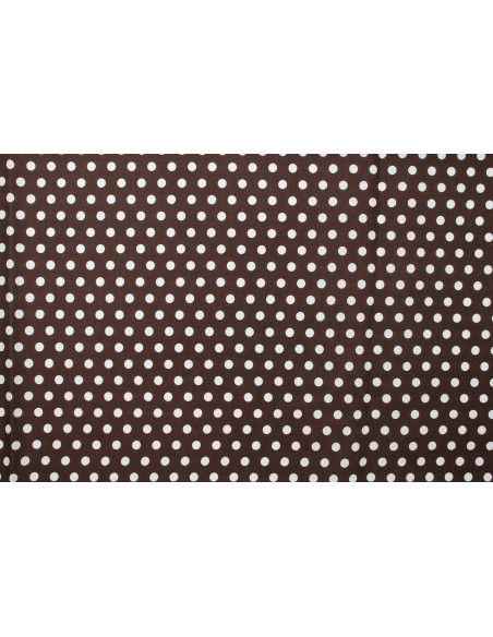 Tissu Popeline Coton Imprimé Fond Marron Pois Blanc -Au Mètre