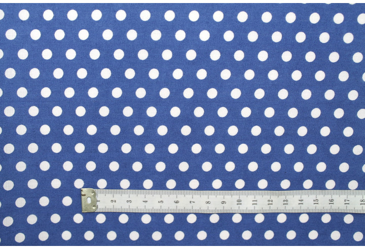 Tissu Popeline Coton Imprimé Fond Indigo Pois Blanc -Au Mètre