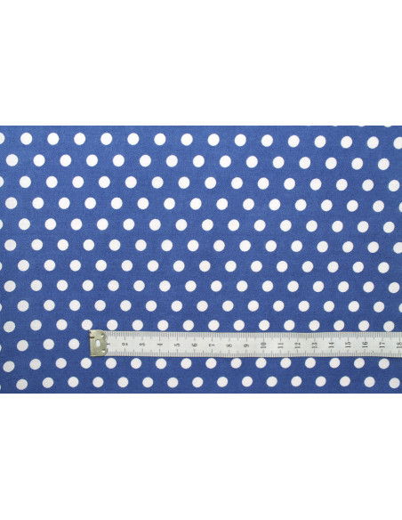 Tissu Popeline Coton Imprimé Fond Indigo Pois Blanc -Au Mètre