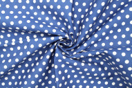 Tissu Popeline Coton Imprimé Fond Indigo Pois Blanc -Au Mètre