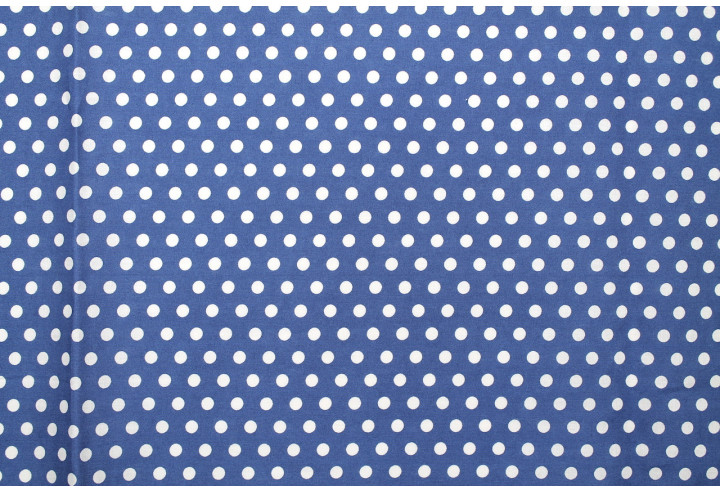 Tissu Popeline Coton Imprimé Fond Indigo Pois Blanc -Au Mètre