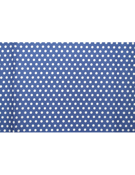 Tissu Popeline Coton Imprimé Fond Indigo Pois Blanc -Au Mètre