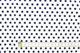 Tissu Popeline Coton Imprimé Fond Blanc Pois Marine -Au Mètre