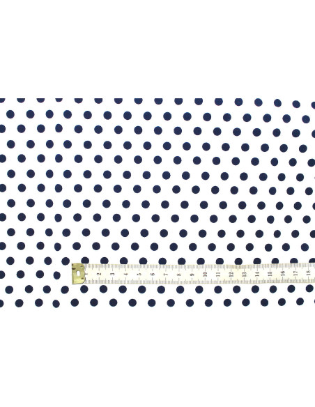 Tissu Popeline Coton Imprimé Fond Blanc Pois Marine -Au Mètre