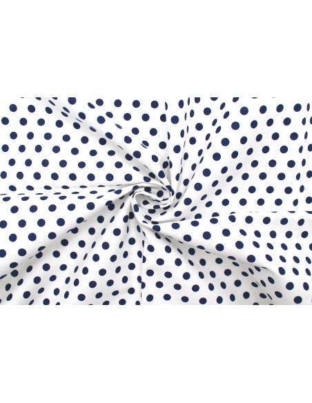 Tissu Popeline Coton Imprimé Fond Blanc Pois Marine -Au Mètre