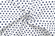 Tissu Popeline Coton Imprimé Fond Blanc Pois Marine -Au Mètre