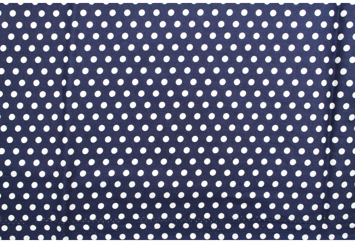 Tissu Popeline Coton Imprimé Fond Marine Pois Blanc -Au Mètre
