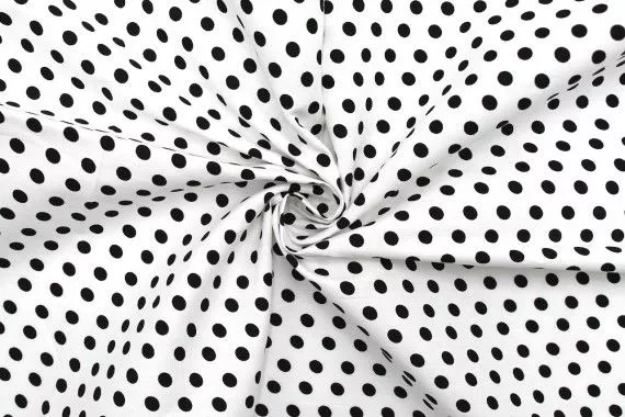 Tissu Popeline Coton Imprimé Fond Blanc Pois Noir -Au Mètre