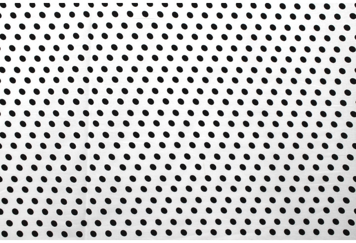 Tissu Popeline Coton Imprimé Fond Blanc Pois Noir -Au Mètre