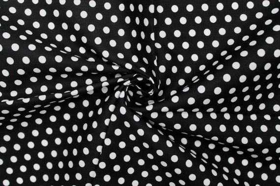 Tissu Popeline Coton Imprimé Fond Noir Pois Blanc -Au Mètre