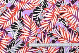 Tissu Coton Polyester Épais Extensible Palmavague Violet -Au Mètre