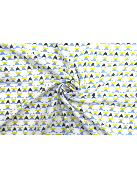 Tissu Voile Viscose Figures Bleu et Vert -Au Mètre