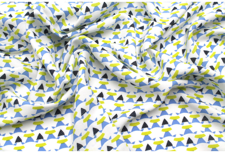 Tissu Voile Viscose Figures Bleu et Vert -Au Mètre