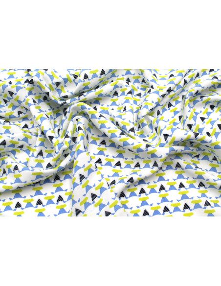 Tissu Voile Viscose Figures Bleu et Vert -Au Mètre