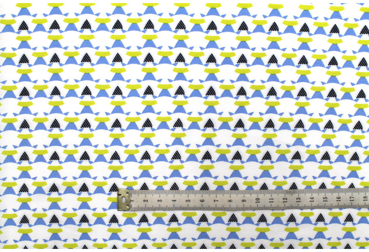 Tissu Voile Viscose Figures Bleu et Vert -Au Mètre