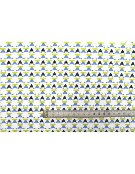 Tissu Voile Viscose Figures Bleu et Vert -Au Mètre
