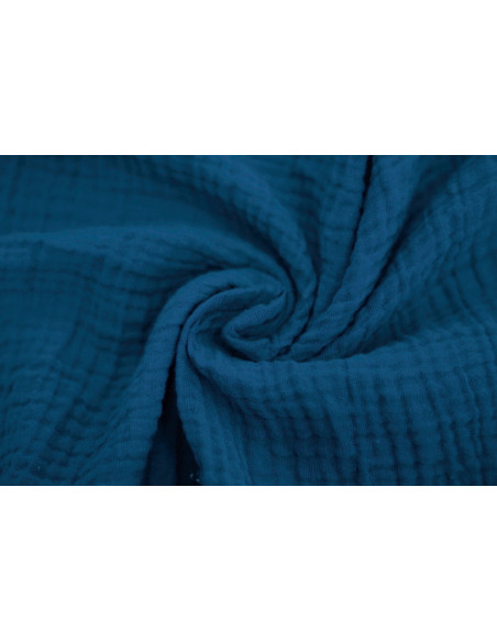 Tissu Double Gaze Bleu Canard -Au Mètre
