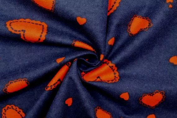Tissu Flanelle Coton Imprimé Cœur Marine -Au Mètre