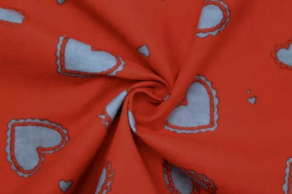 Tissu Flanelle Coton Imprimé Cœur Rouge -Au Mètre