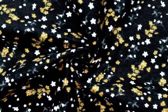 Tissu Flanelle Coton Imprimé Petites Fleurs Noir -Au Mètre