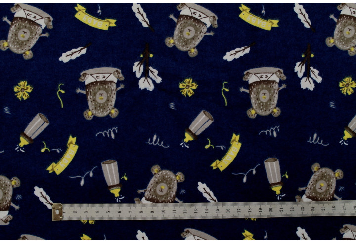Tissu Flanelle Coton Imprimé Baby Marine -Au Mètre
