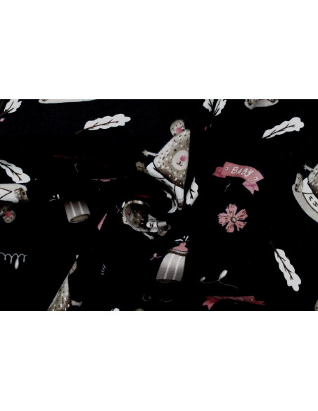 Tissu Flanelle Coton Imprimé Baby Noir -Au Mètre