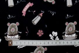 Tissu Flanelle Coton Imprimé Baby Noir -Au Mètre