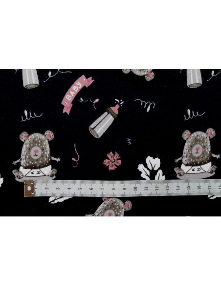 Tissu Flanelle Coton Imprimé Baby Noir -Au Mètre
