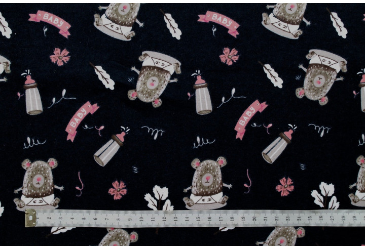 Tissu Flanelle Coton Imprimé Baby Noir -Au Mètre