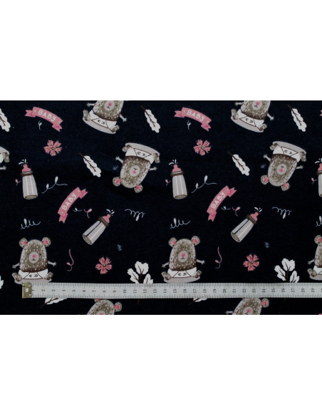 Tissu Flanelle Coton Imprimé Baby Noir -Au Mètre