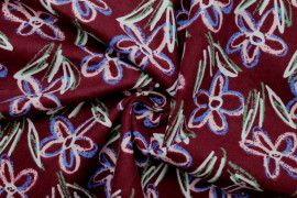 Tissu Flanelle Coton Imprimé Flower Design Bordeaux -Au Mètre