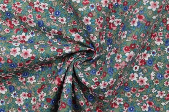 Tissu Flanelle Coton Imprimé Fleur Stella Kaki -Au Mètre