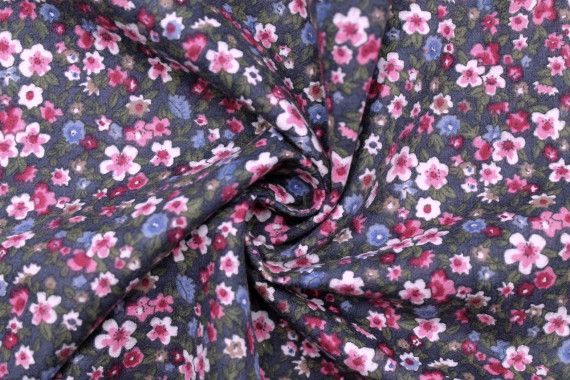 Tissu Flanelle Coton Imprimé Fleur Stella Gris -Au Mètre