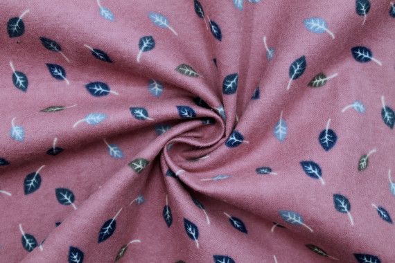 Tissu Flanelle Coton Imprimé Feuille Rose -Au Mètre