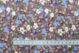 Tissu Flanelle Coton Imprimé Fleur Garden Mauve -Au Mètre