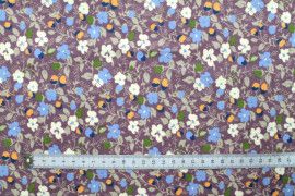 Tissu Flanelle Coton Imprimé Fleur Garden Mauve -Au Mètre