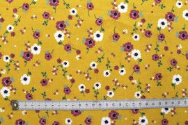 Tissu Flanelle Coton Imprimé Fleur Lala Moutarde -Au Mètre