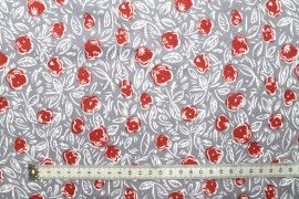 Tissu Flanelle Coton Imprimé Fleur Pom Gris -Au Mètre