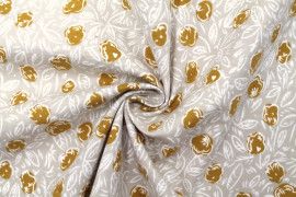 Tissu Flanelle Coton Imprimé Fleur Pom Beige -Au Mètre