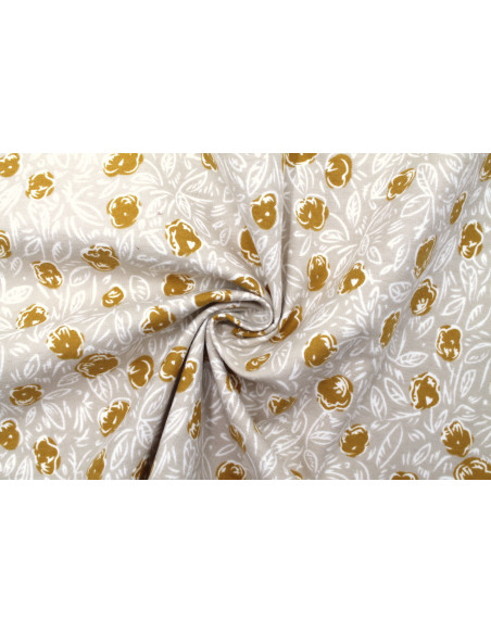Tissu Flanelle Coton Imprimé Fleur Pom Beige -Au Mètre