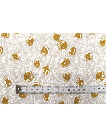 Tissu Flanelle Coton Imprimé Fleur Pom Beige -Au Mètre