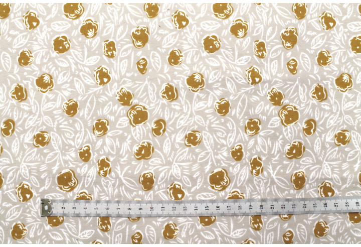 Tissu Flanelle Coton Imprimé Fleur Pom Beige -Au Mètre