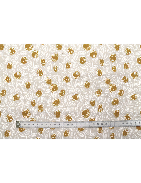 Tissu Flanelle Coton Imprimé Fleur Pom Beige -Au Mètre